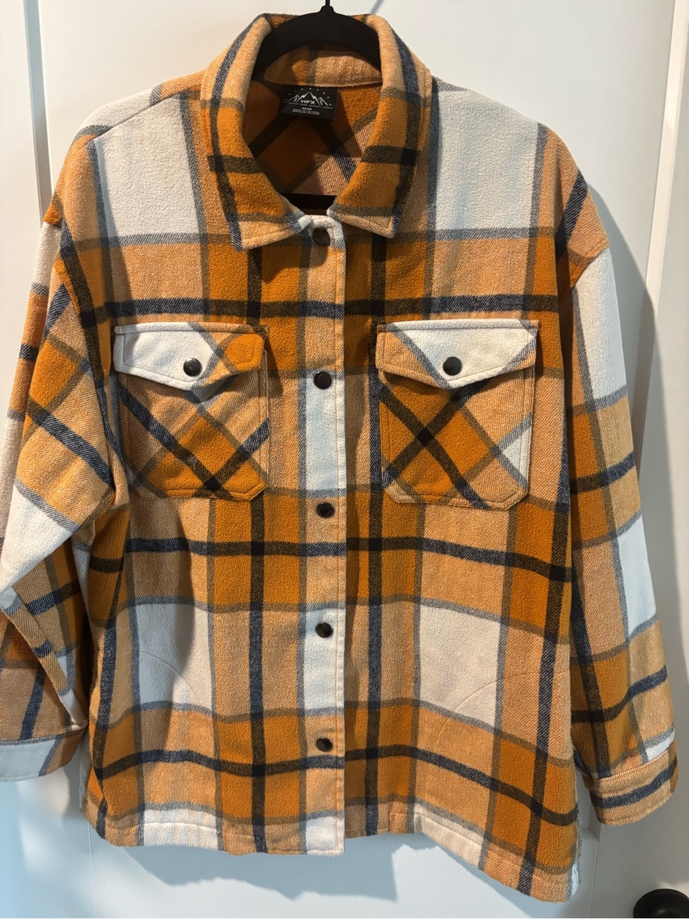 Women's HFX Mustard Plaid Flannel Poly/Wool Shirt/Jacket. SZ M